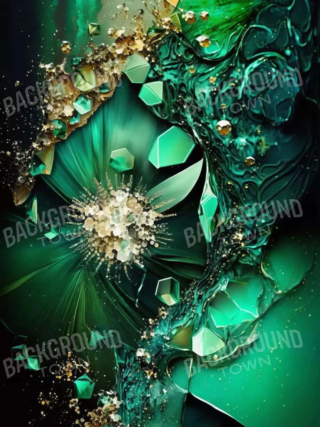 Jewel Abstract In Green 5X68 Fleece ( 60 X 80 Inch ) Backdrop