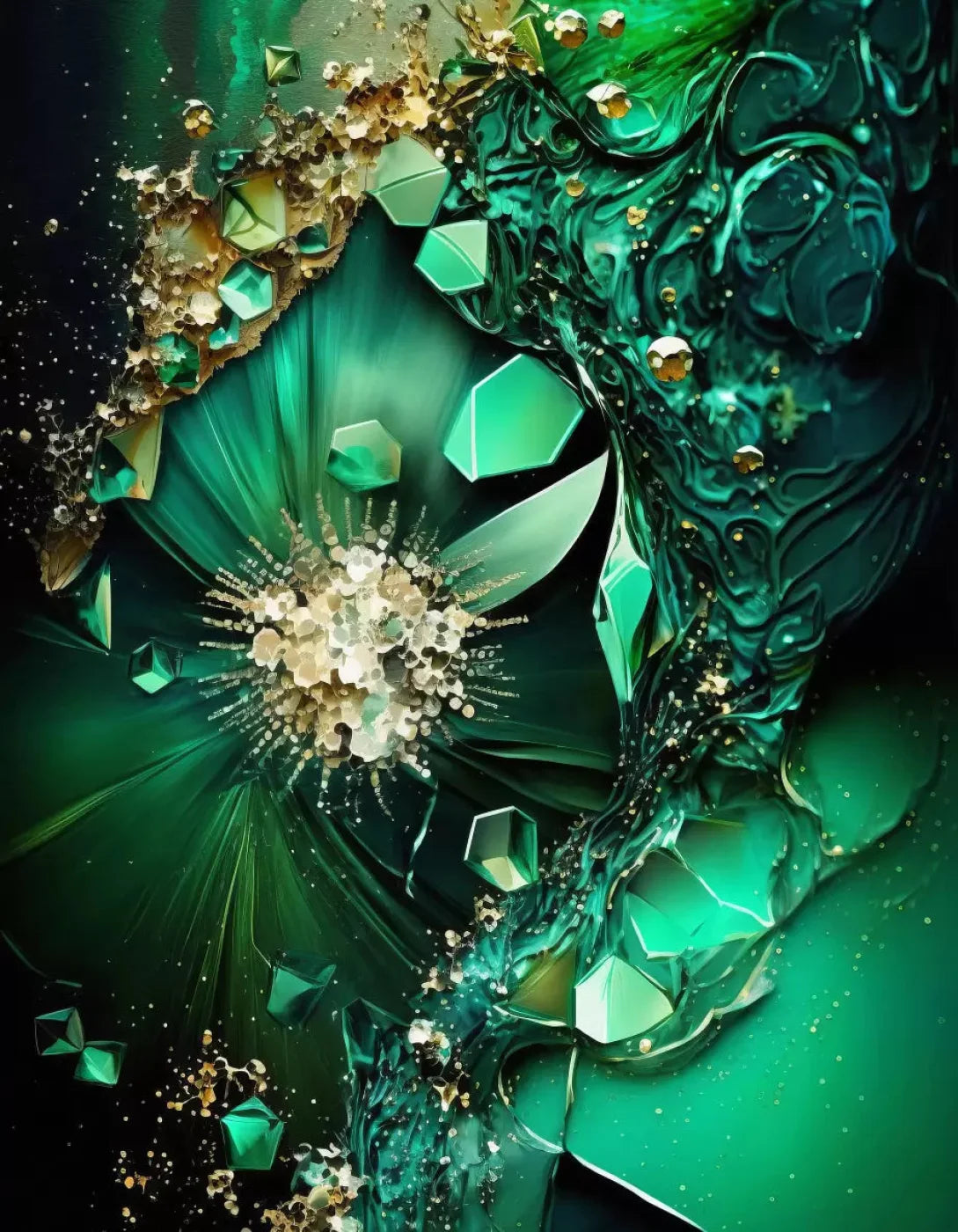 Jewel Abstract In Green 6X8 Fleece ( 72 X 96 Inch ) Backdrop
