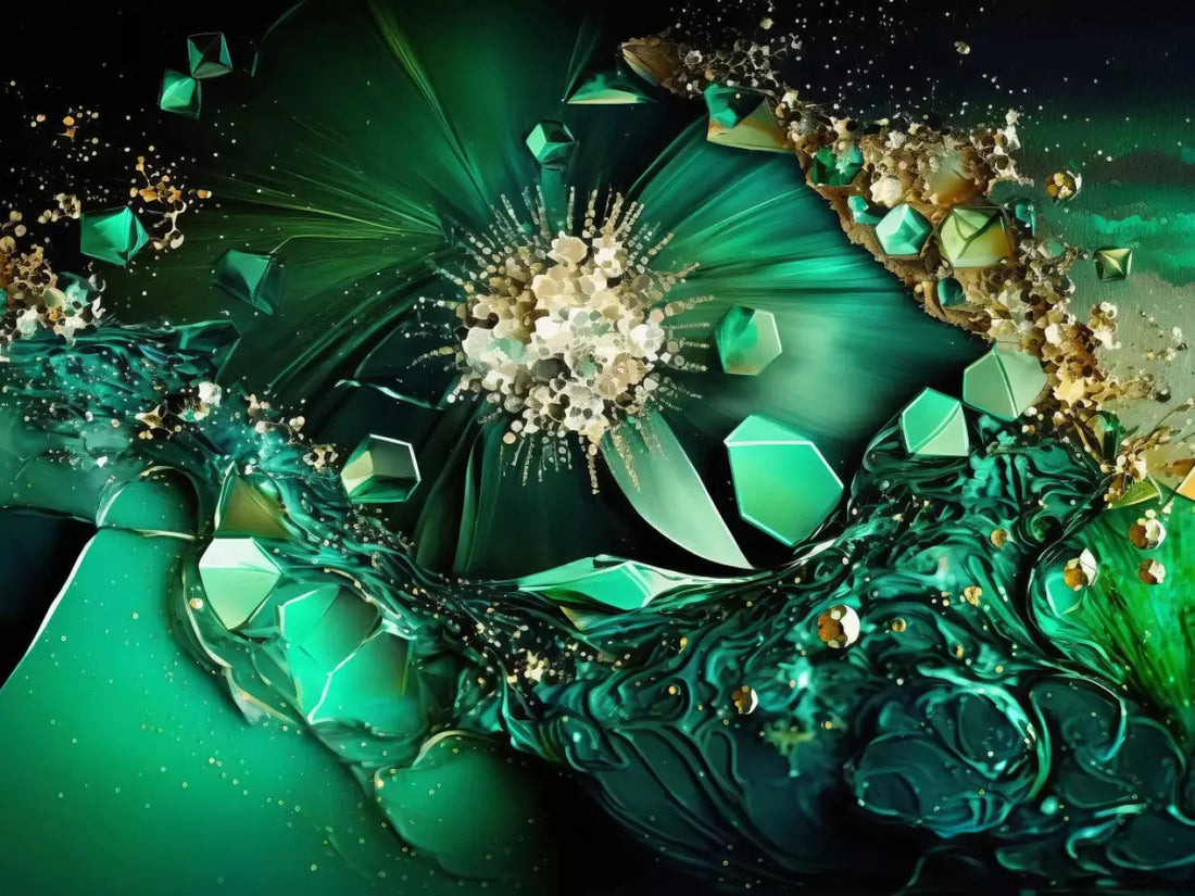 Jewel Abstract In Green H 68X5 Fleece ( 80 X 60 Inch ) Backdrop