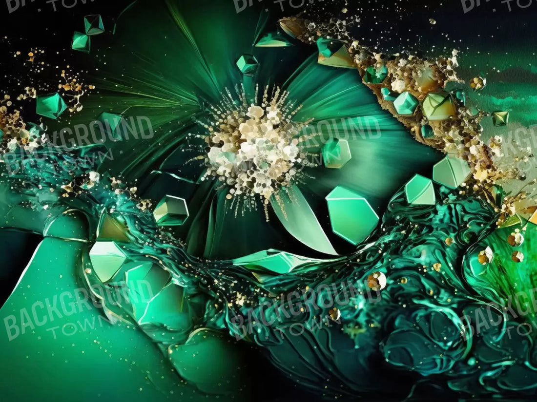 Jewel Abstract In Green H 68X5 Fleece ( 80 X 60 Inch ) Backdrop