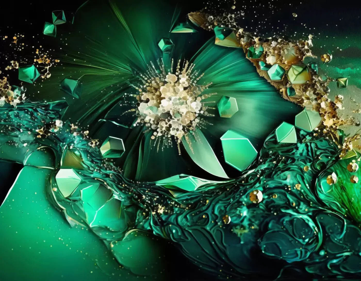 Jewel Abstract In Green H 8X6 Fleece ( 96 X 72 Inch ) Backdrop