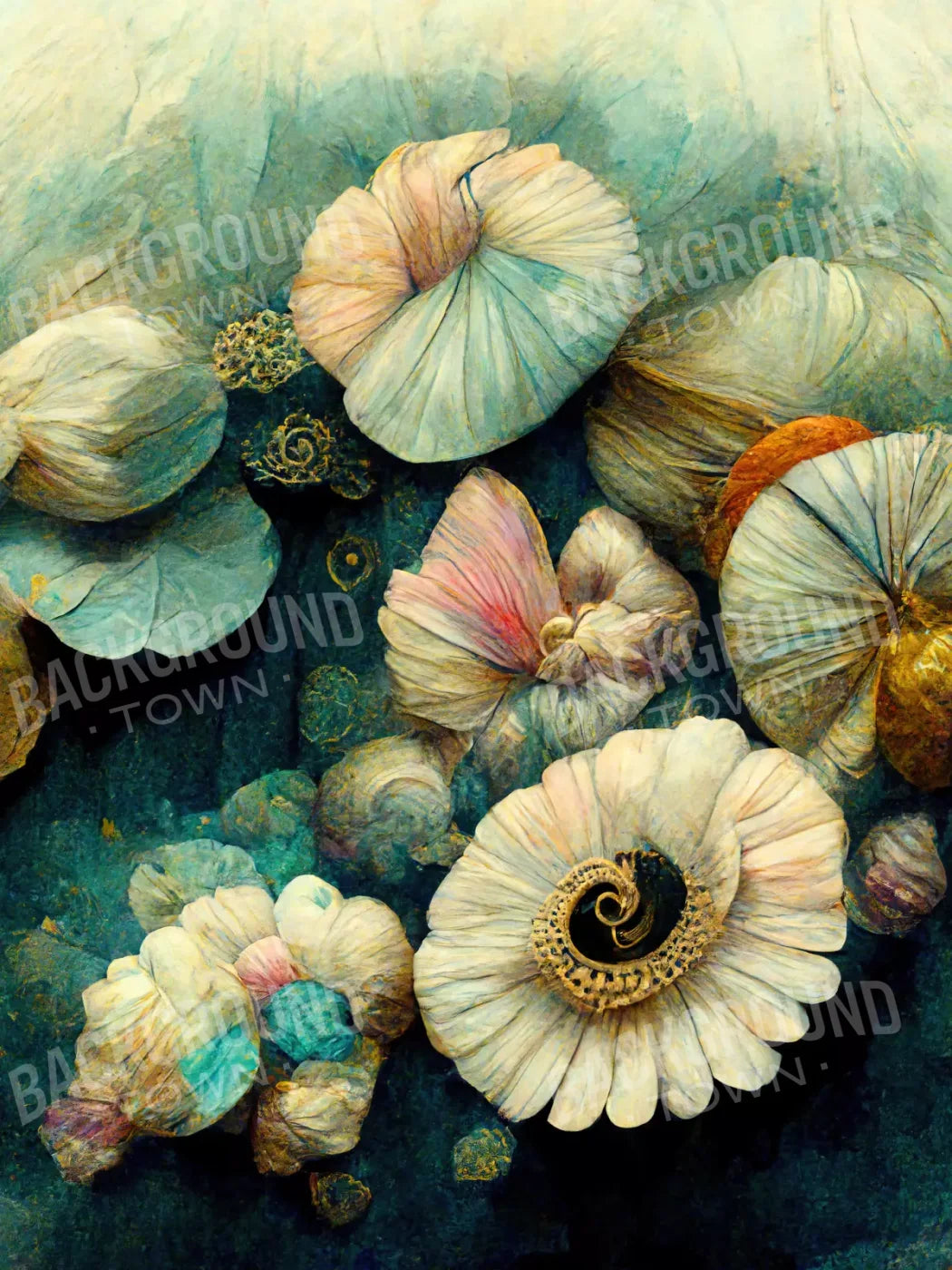 Jeweled Seashells 5X68 Fleece ( 60 X 80 Inch ) Backdrop