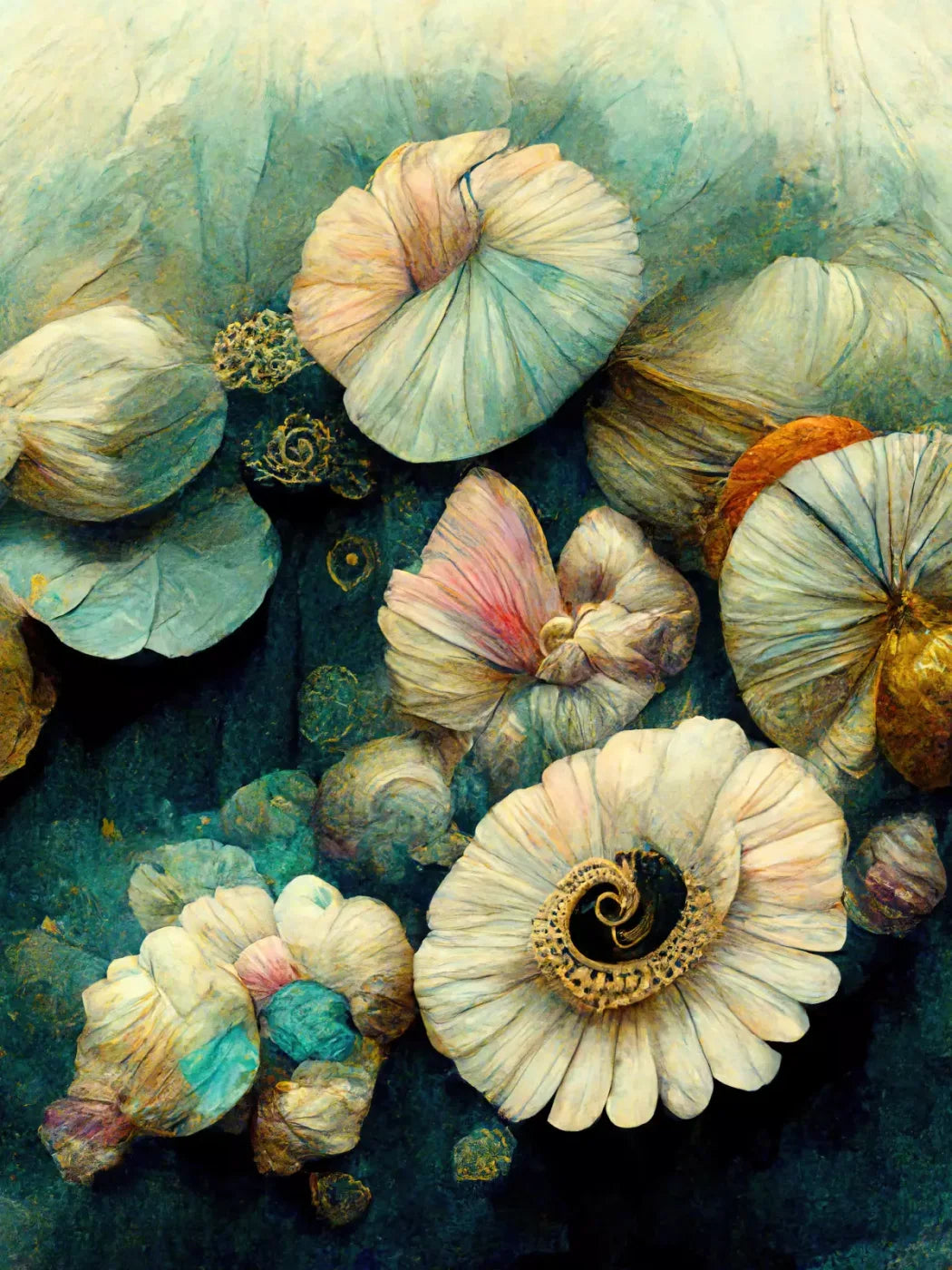 Jeweled Seashells 5X68 Fleece ( 60 X 80 Inch ) Backdrop