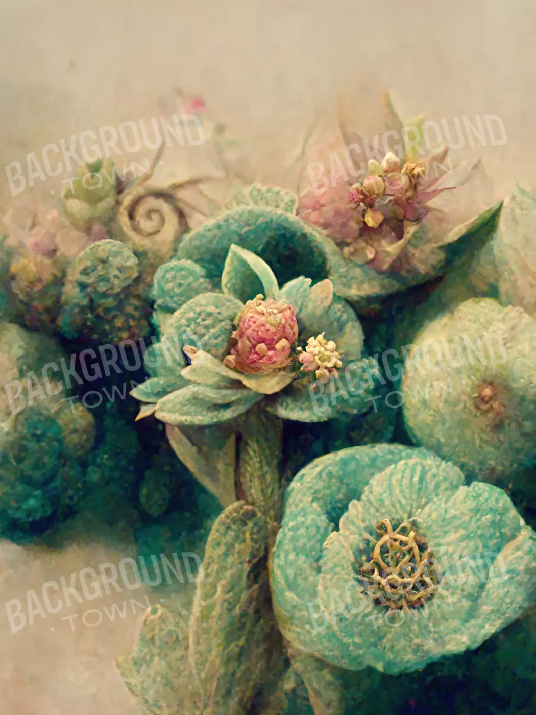 Jeweled Succulents 5’X6’8’ Fleece (60 X 80 Inch) Backdrop