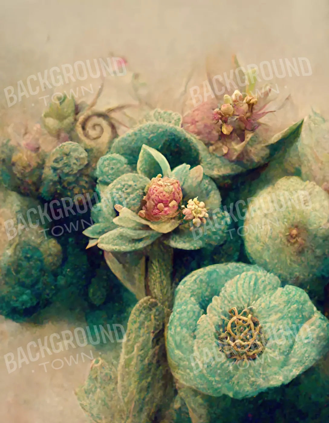 Jeweled Succulents 6’X8’ Fleece (72 X 96 Inch) Backdrop
