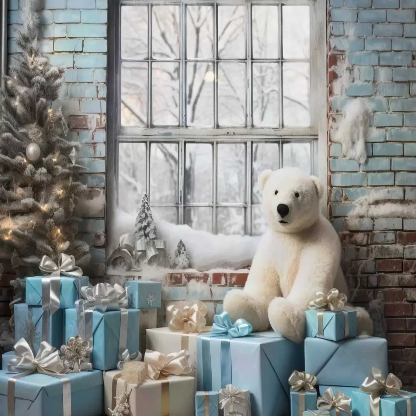 Christmas Blue Theme Ii 8’X8’ Fleece (96 X Inch) Backdrop