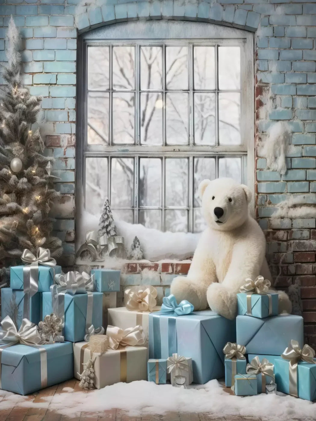 Christmas Blue Theme Ii 6’X8’ Fleece (72 X 96 Inch) Backdrop