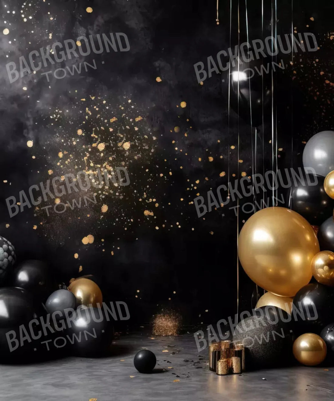 Black and Gold Party Balloons Backdrop for Photography