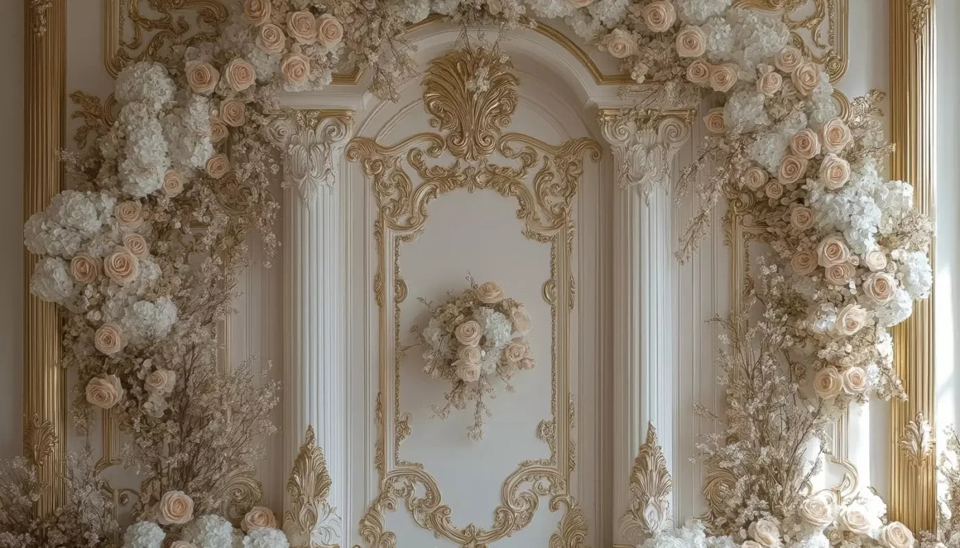 Light Elegant Flower Arch Ballroom 14’X8’ Ultracloth (168 X 96 Inch) Backdrop
