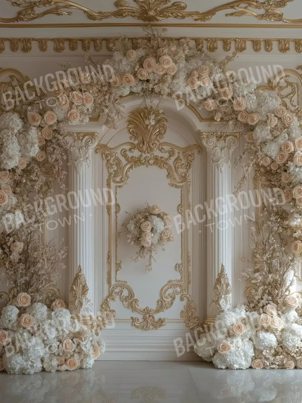Light Elegant Flower Arch Ballroom 6’X8’ Fleece (72 X 96 Inch) Backdrop