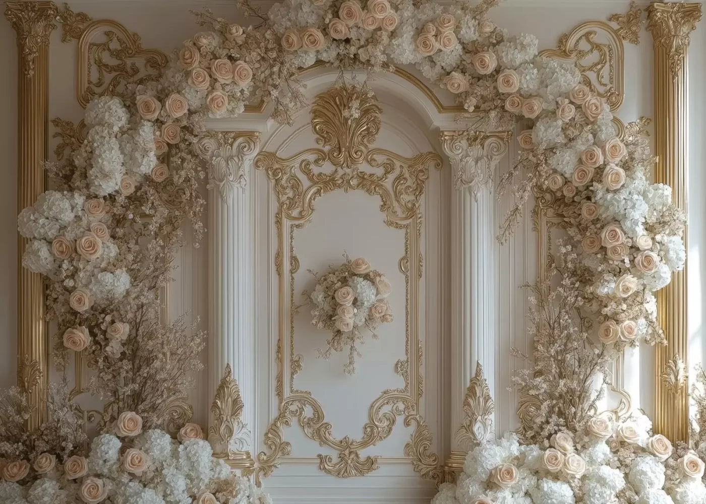 Light Elegant Flower Arch Ballroom 7’X5’ Ultracloth (84 X 60 Inch) Backdrop