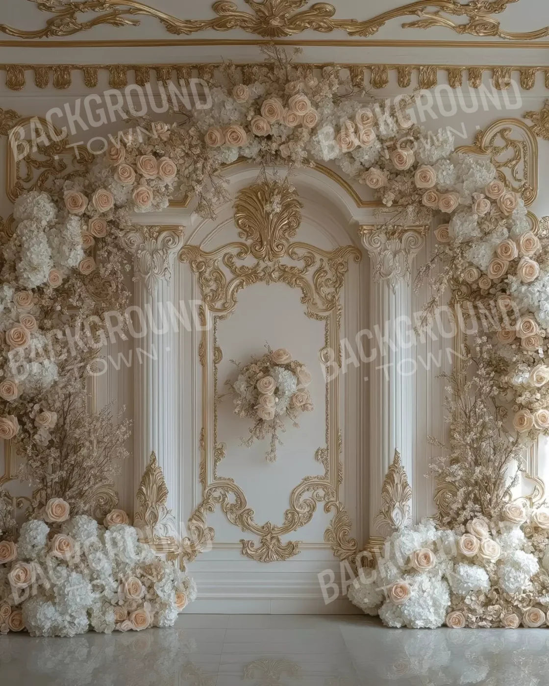Light Elegant Flower Arch Ballroom 8’X10’ Fleece (96 X 120 Inch) Backdrop
