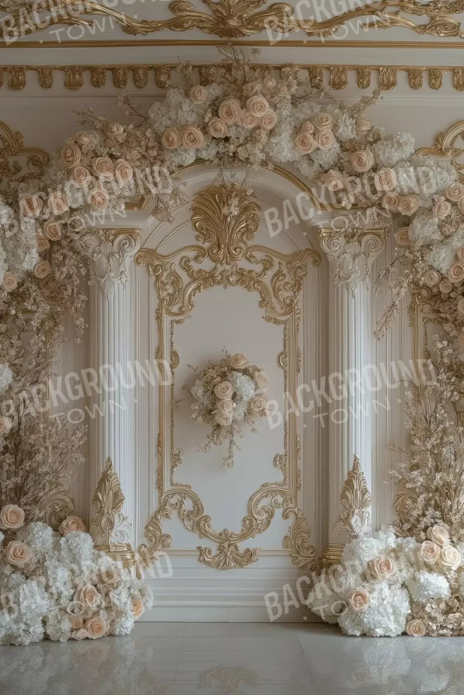 Light Elegant Flower Arch Ballroom 8’X12’ Ultracloth (96 X 144 Inch) Backdrop