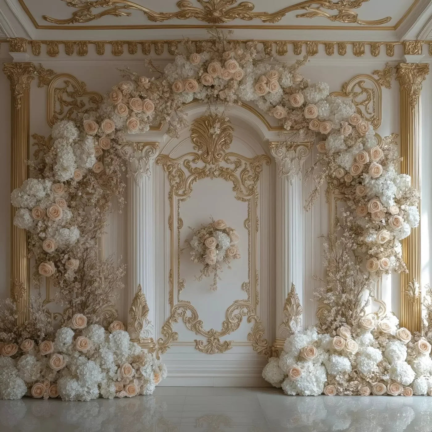 Light Elegant Flower Arch Ballroom 8’X8’ Fleece (96 X Inch) Backdrop