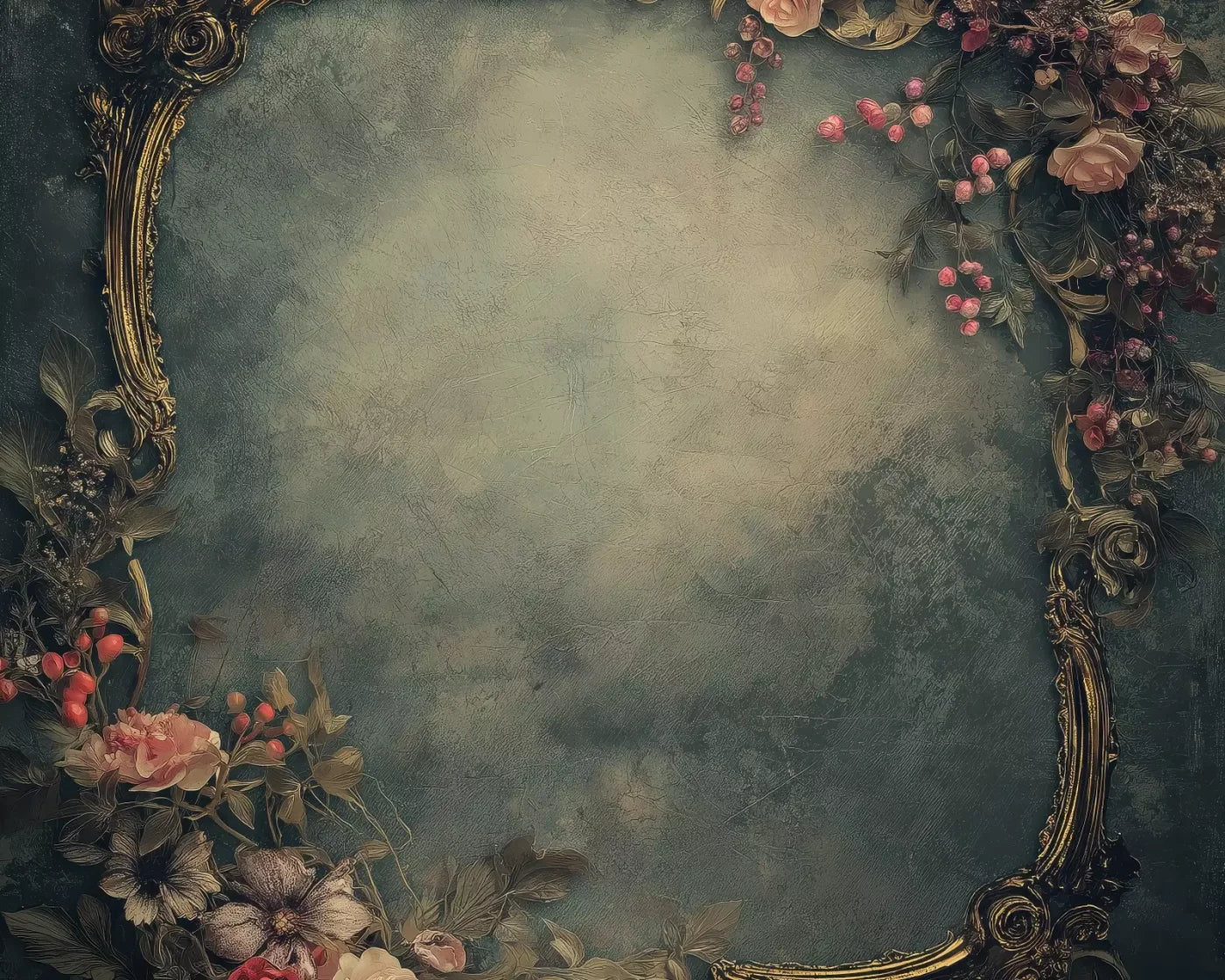 Light Victorian Flower Frame 10’X8’ Fleece (120 X 96 Inch) Backdrop