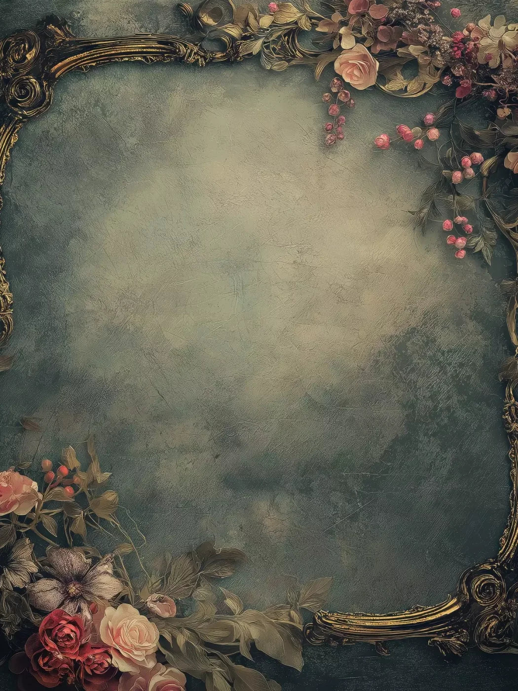 Light Victorian Flower Frame 6’X8’ Fleece (72 X 96 Inch) Backdrop