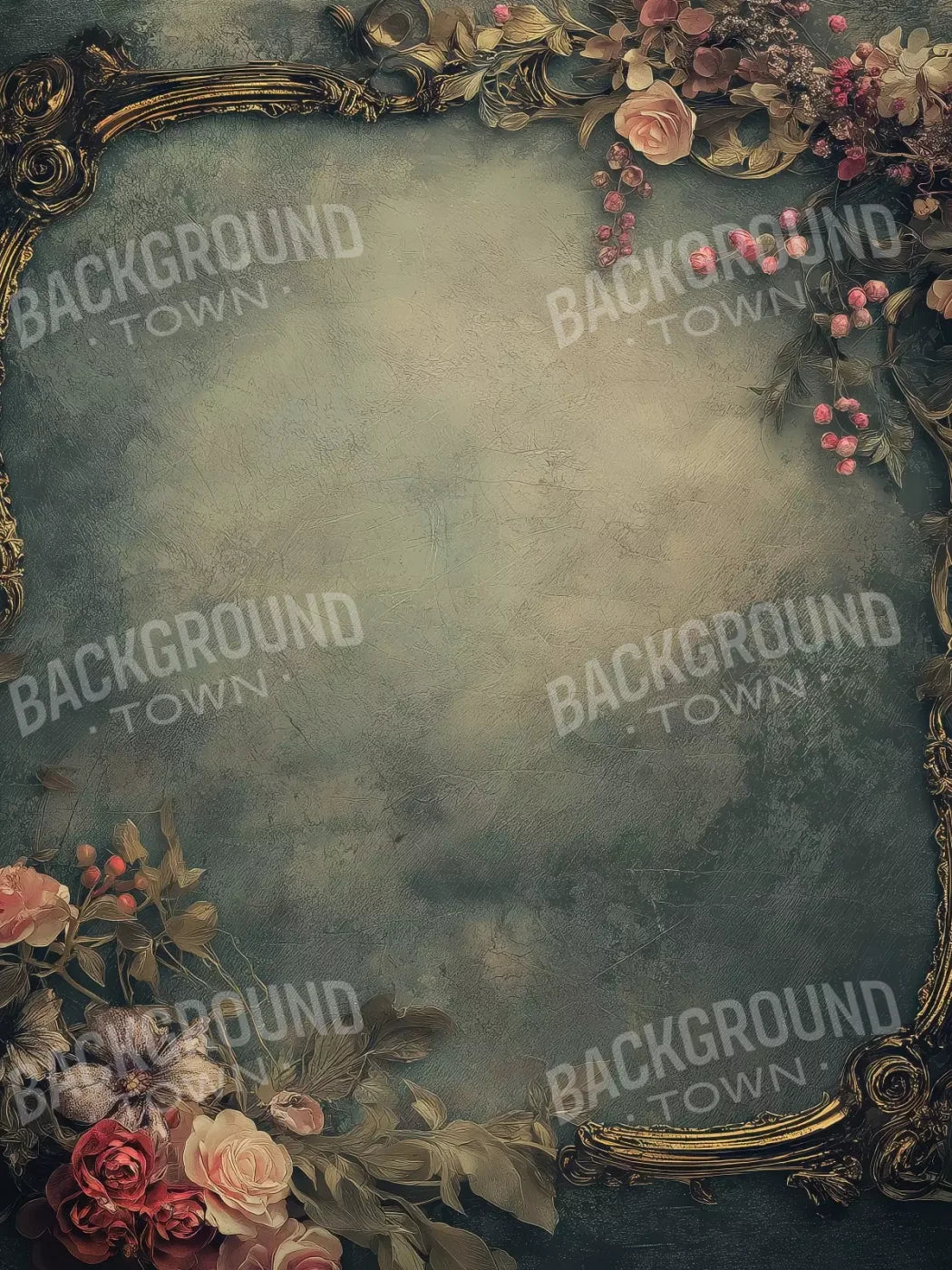 Light Victorian Flower Frame 6’X8’ Fleece (72 X 96 Inch) Backdrop
