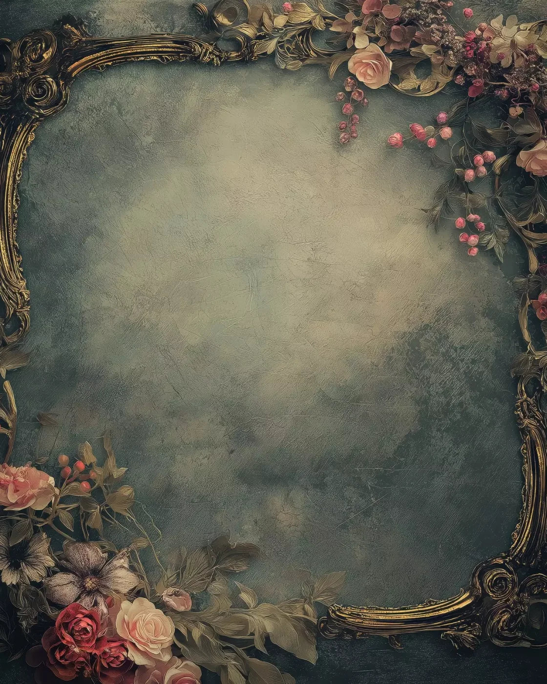 Light Victorian Flower Frame 8’X10’ Fleece (96 X 120 Inch) Backdrop