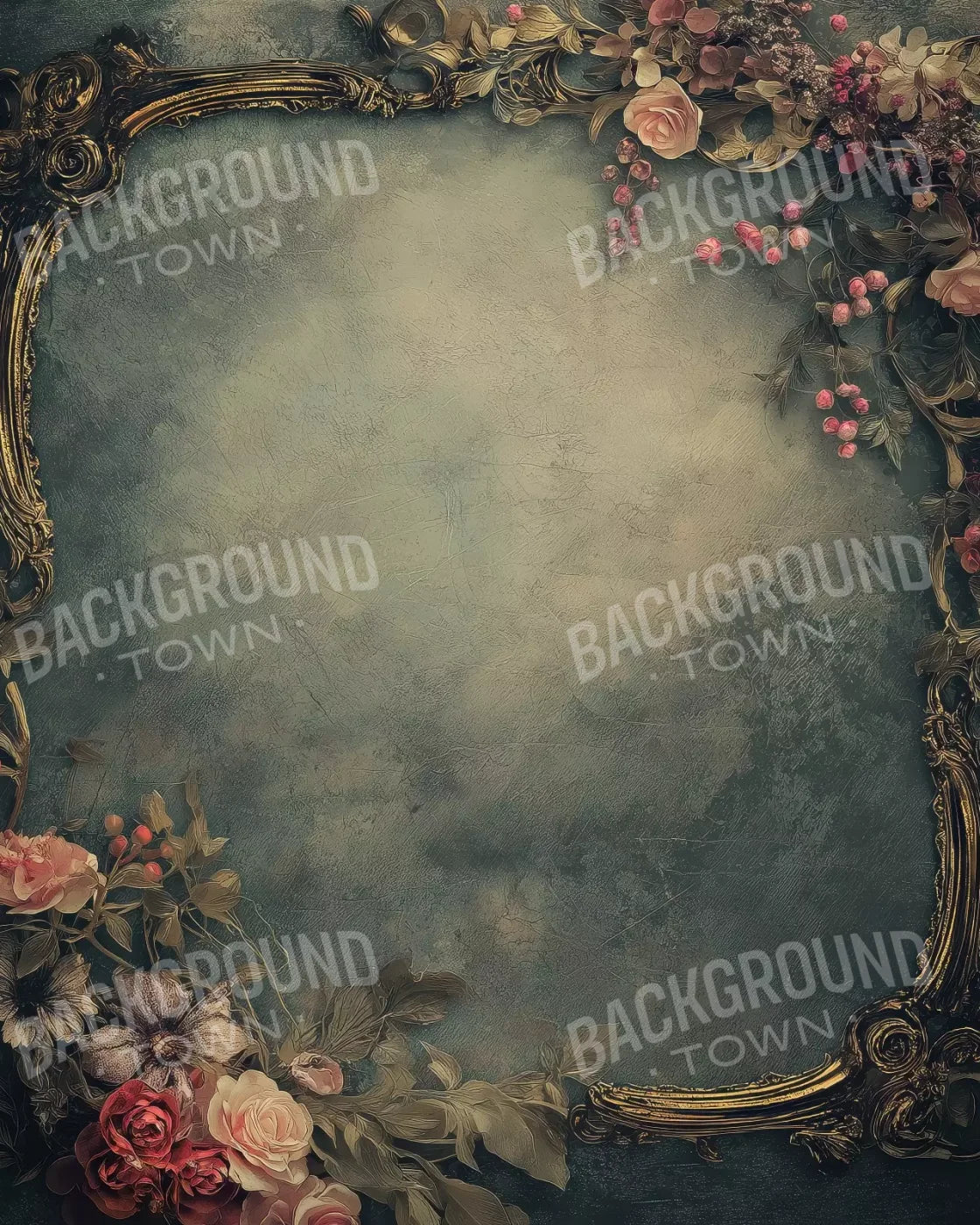Light Victorian Flower Frame 8’X10’ Fleece (96 X 120 Inch) Backdrop