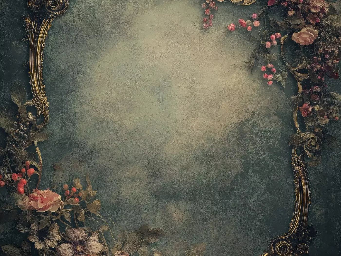 Light Victorian Flower Frame 8’X6’ Fleece (96 X 72 Inch) Backdrop