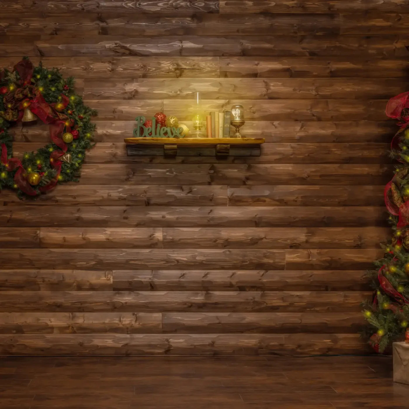 Magic of Santa Believe Wall Wide 8’x8’ Fleece (96 x 96 inch) Backdrop