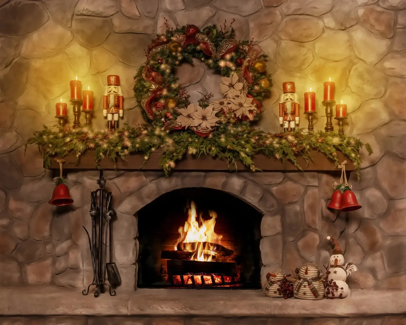 Magic of Santa Coble Fire Place 10’x8’ Fleece (120 x 96 inch) Backdrop