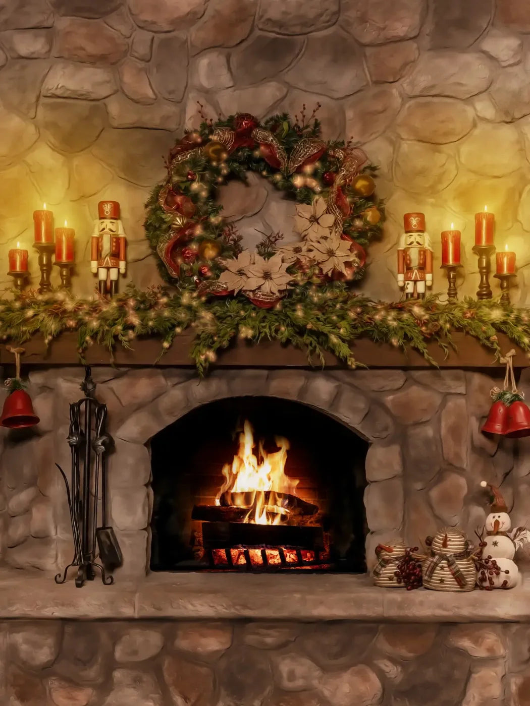 Magic of Santa Coble Fire Place 6’x8’ Fleece (72 x 96 inch) Backdrop