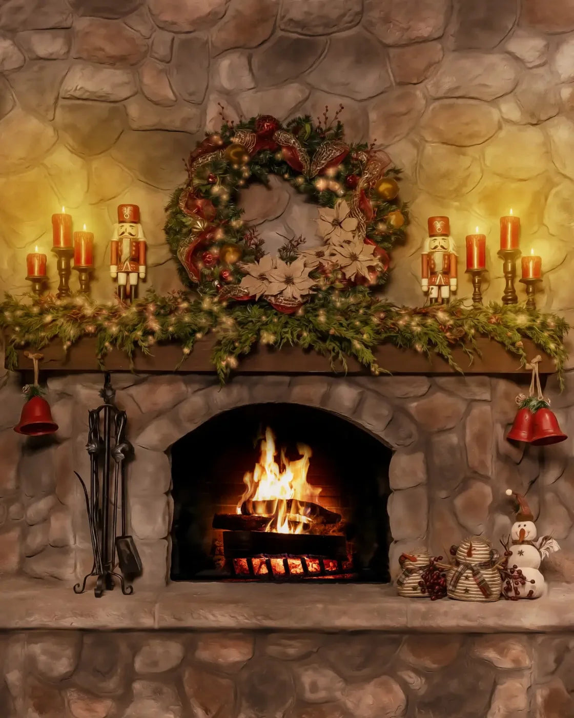 Magic of Santa Coble Fire Place 8’x10’ Fleece (96 x 120 inch) Backdrop