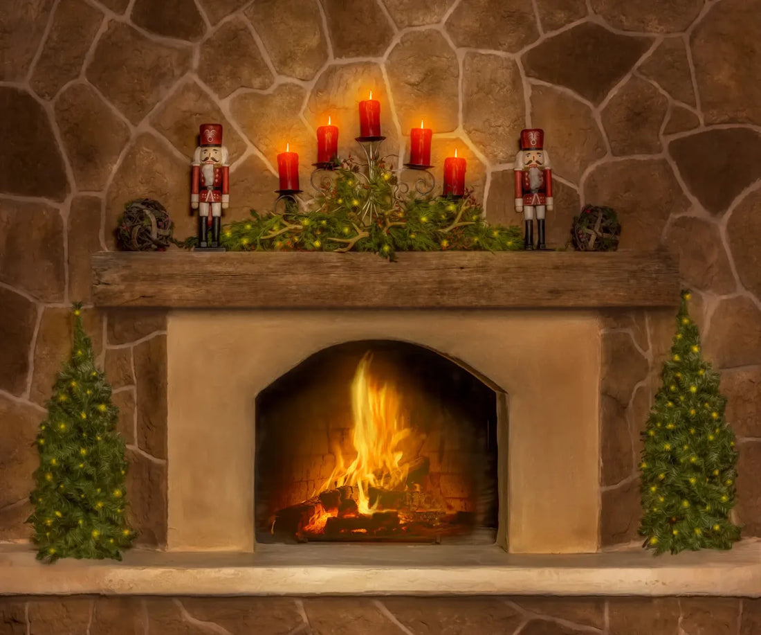 Magic of Santa Flagstone Fire Place 5’x4’2 Fleece (60 x 50 inch) Backdrop