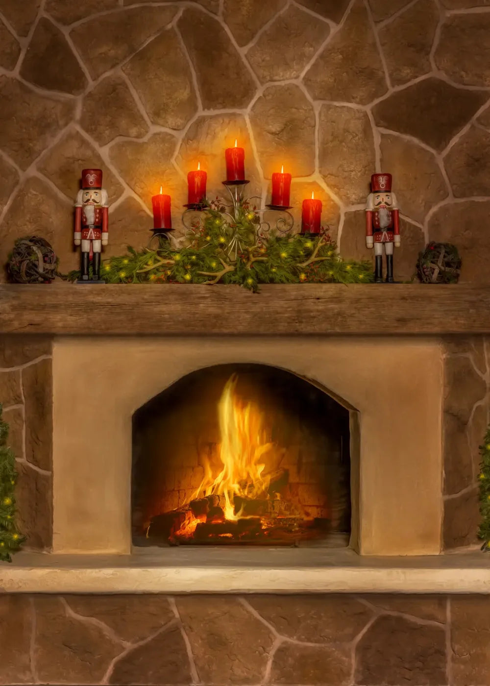 Magic of Santa Flagstone Fire Place 5’x7’ UltraCloth (60 x 84 inch) Backdrop