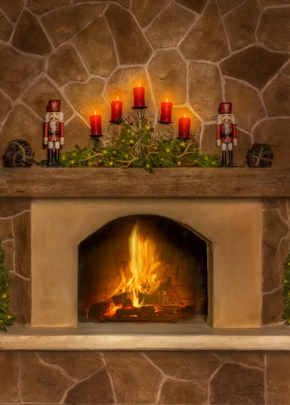 Magic of Santa Flagstone Fire Place 5’x7’ UltraCloth (60 x 84 inch) Backdrop