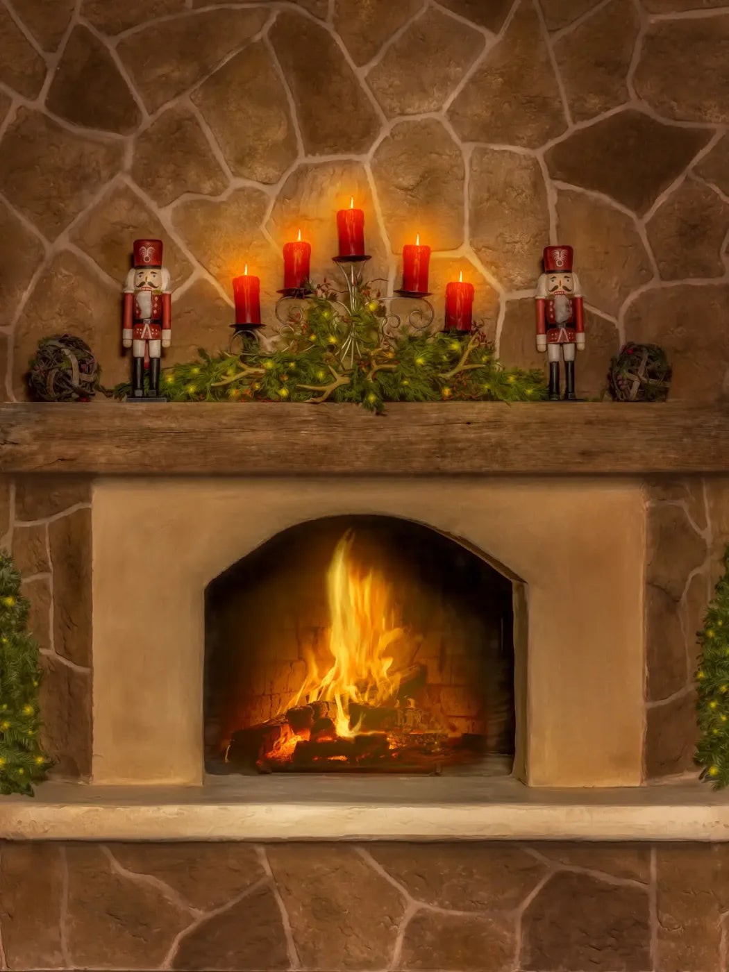 Magic of Santa Flagstone Fire Place 6’x8’ Fleece (72 x 96 inch) Backdrop