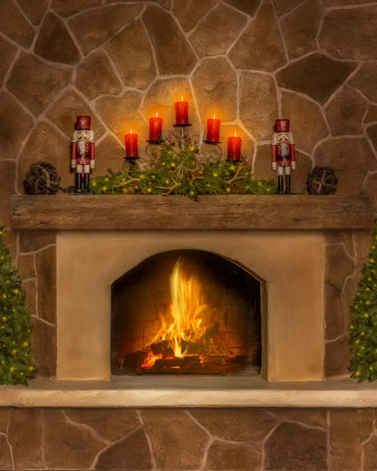 Magic of Santa Flagstone Fire Place 8’x10’ Fleece (96 x 120 inch) Backdrop