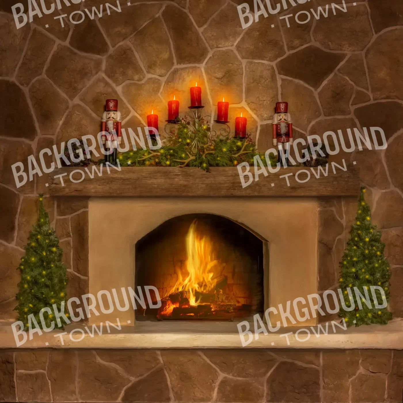 Magic of Santa Flagstone Fireplace with Tree