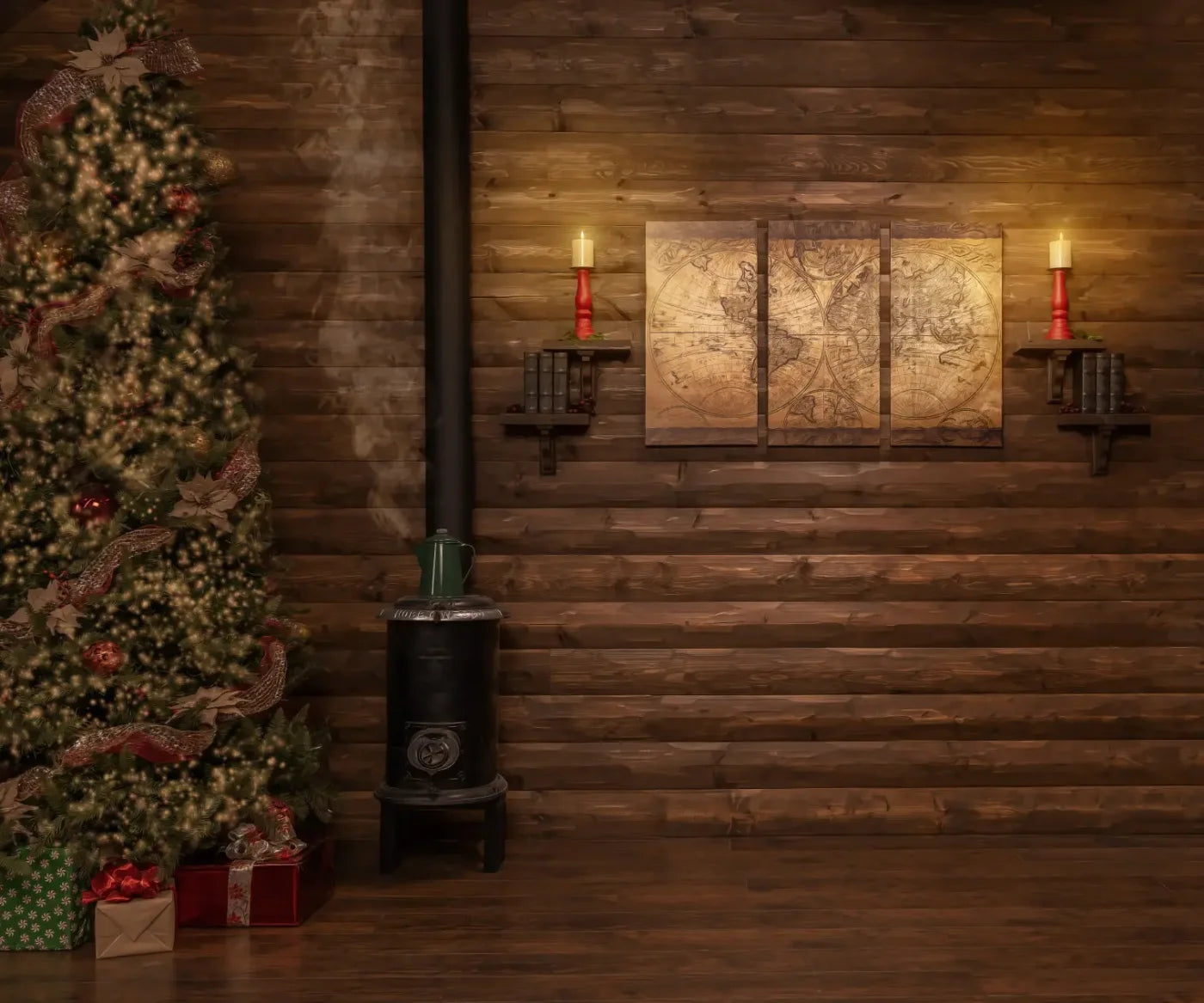 Magic of Santa Study With Tree 12’x10’ UltraCloth (144 x 120 inch) Backdrop