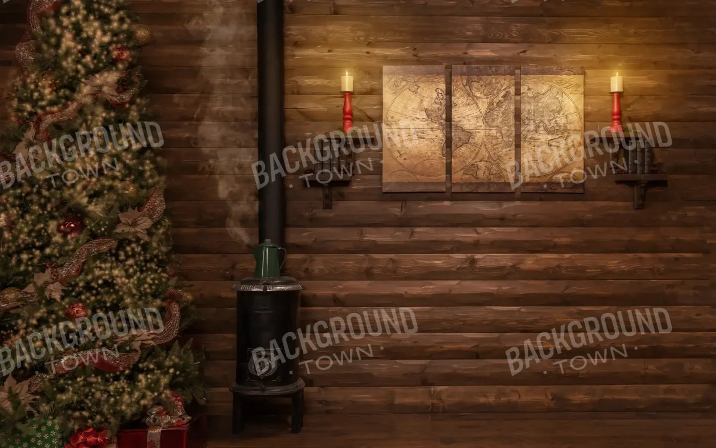 Magic of Santa Study With Tree 16’x10’ UltraCloth (192 x 120 inch) Backdrop
