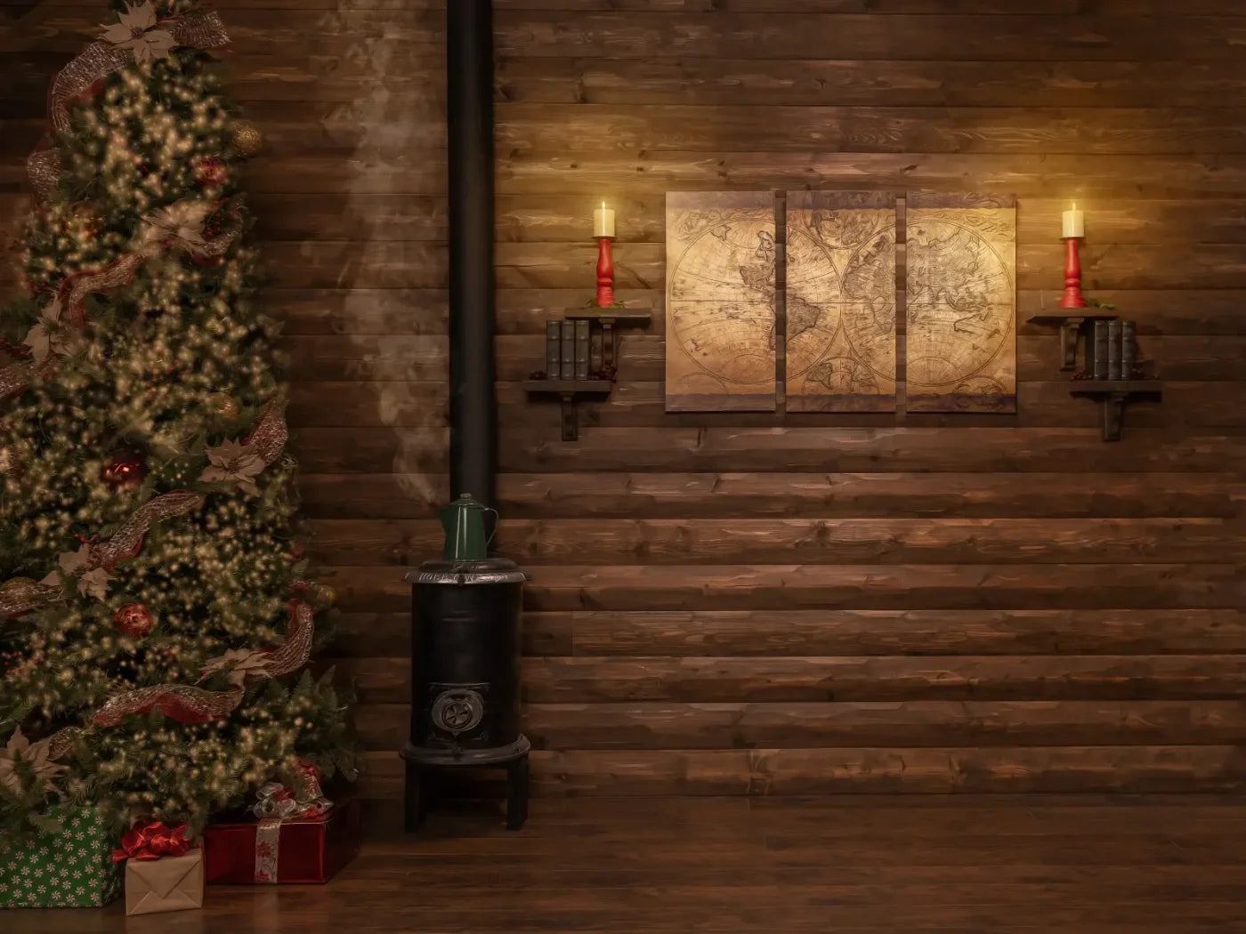 Magic of Santa Study With Tree 6’8x5’ Fleece (80 x 60 inch) Backdrop