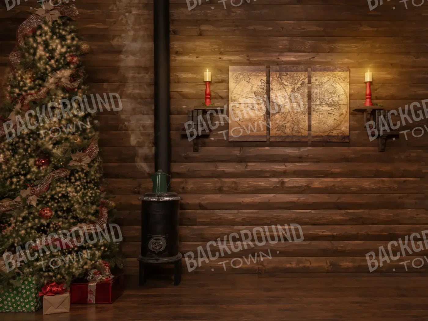 Magic of Santa Study With Tree 8’x6’ Fleece (96 x 72 inch) Backdrop