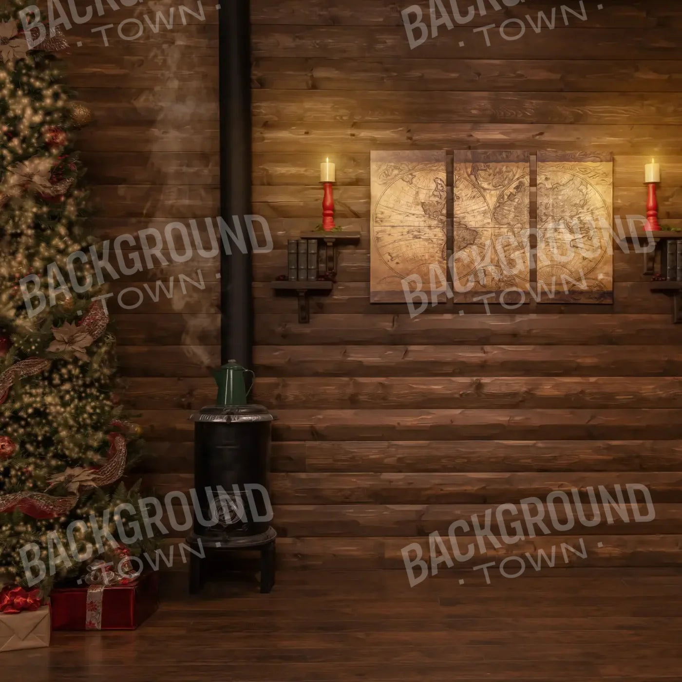 Magic of Santa Study With Tree 8’x8’ Fleece (96 x 96 inch) Backdrop