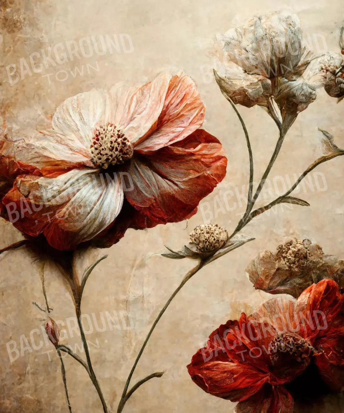 Beige Floral Backdrop for Photography