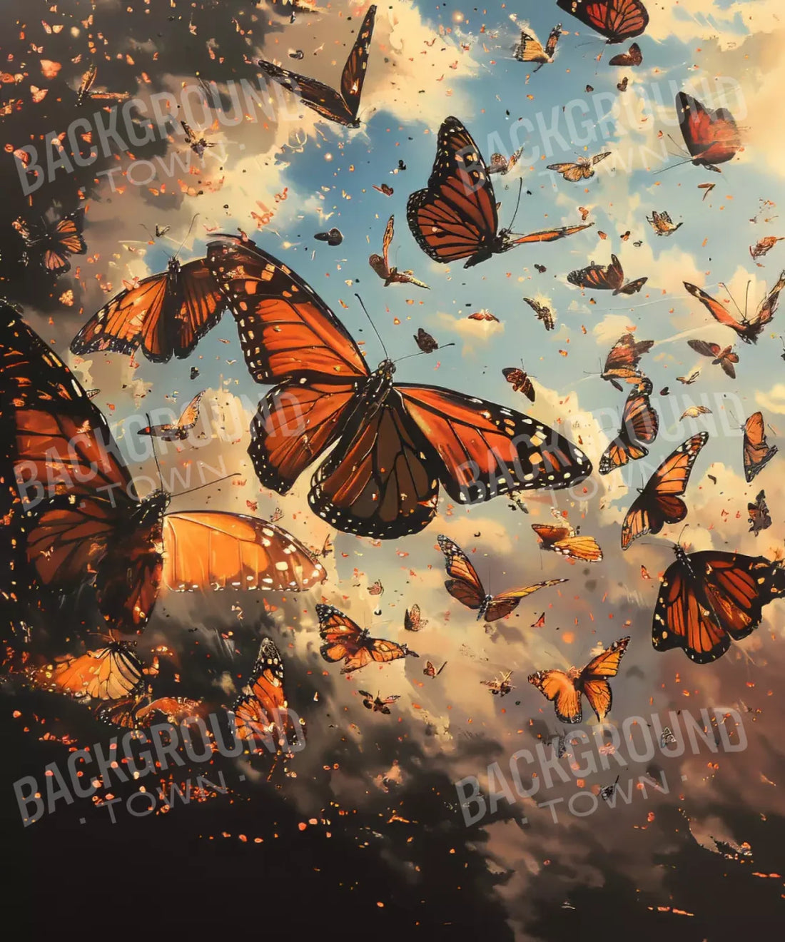 butterflies, Orange , Black   Backdrop for Photography