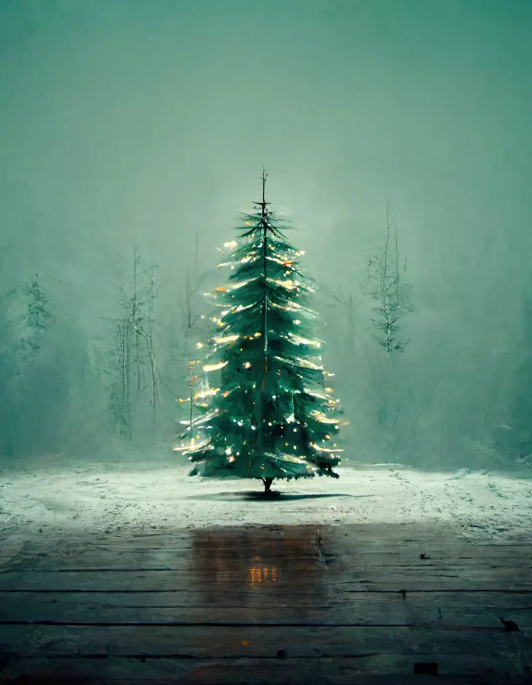 Misty Christmas 6’X8’ Fleece (72 X 96 Inch) Backdrop