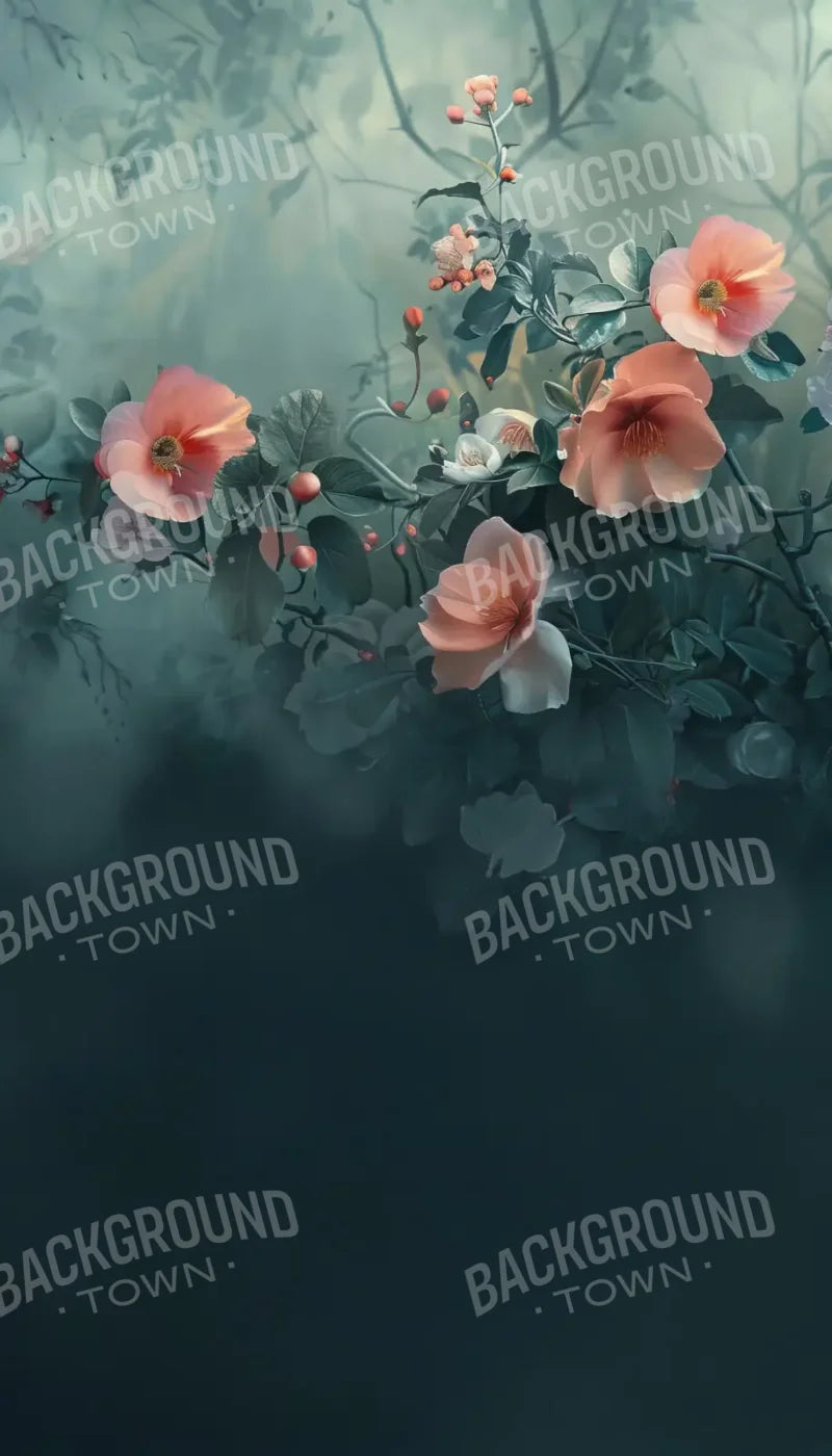 Moody Blue With Peach Floral Blossoms Sweep 8’x14’ UltraCloth for Westcott X-Drop Pro (96 x 168 inch) Backdrop