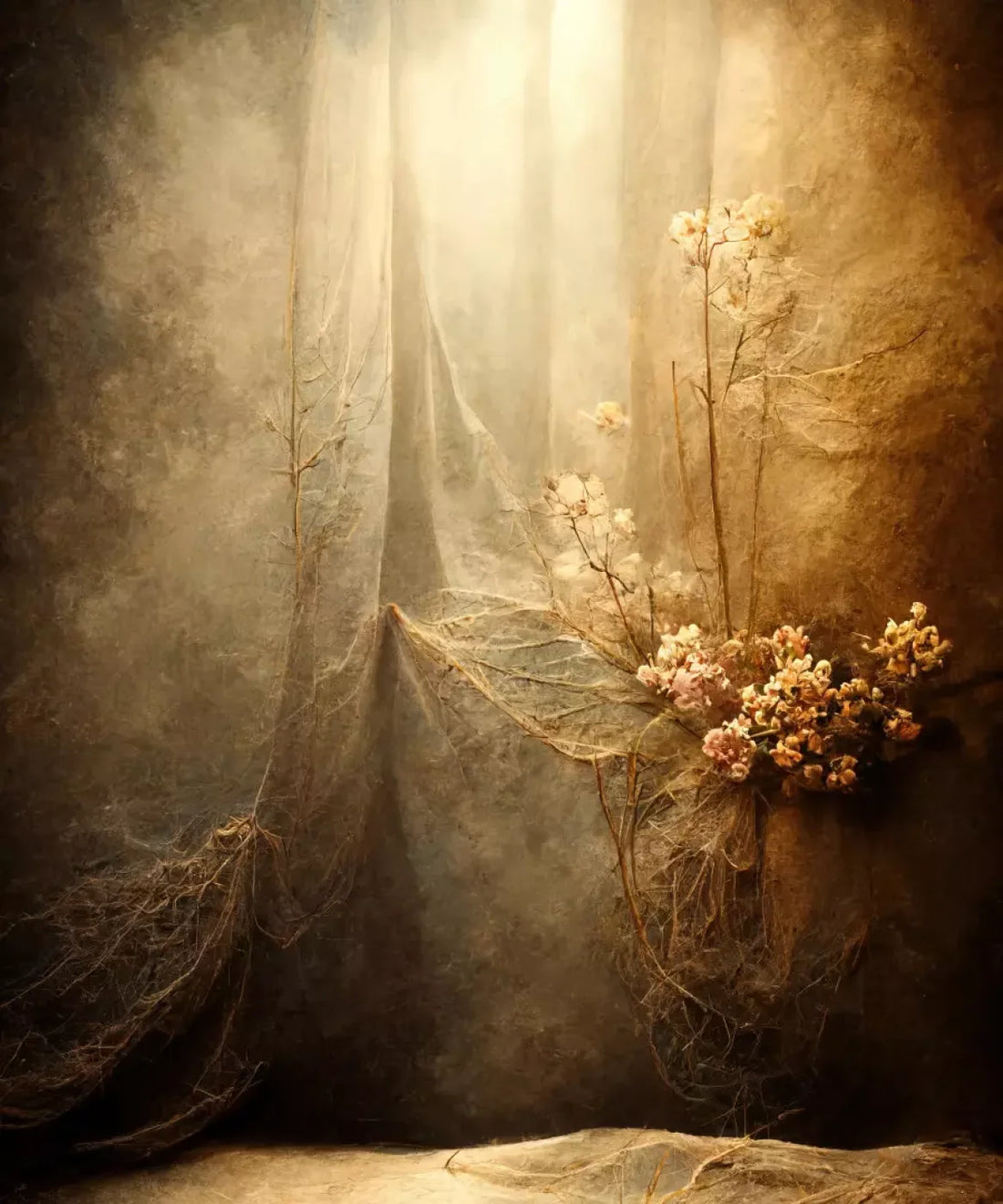 Beige Floral Backdrop for Photography
