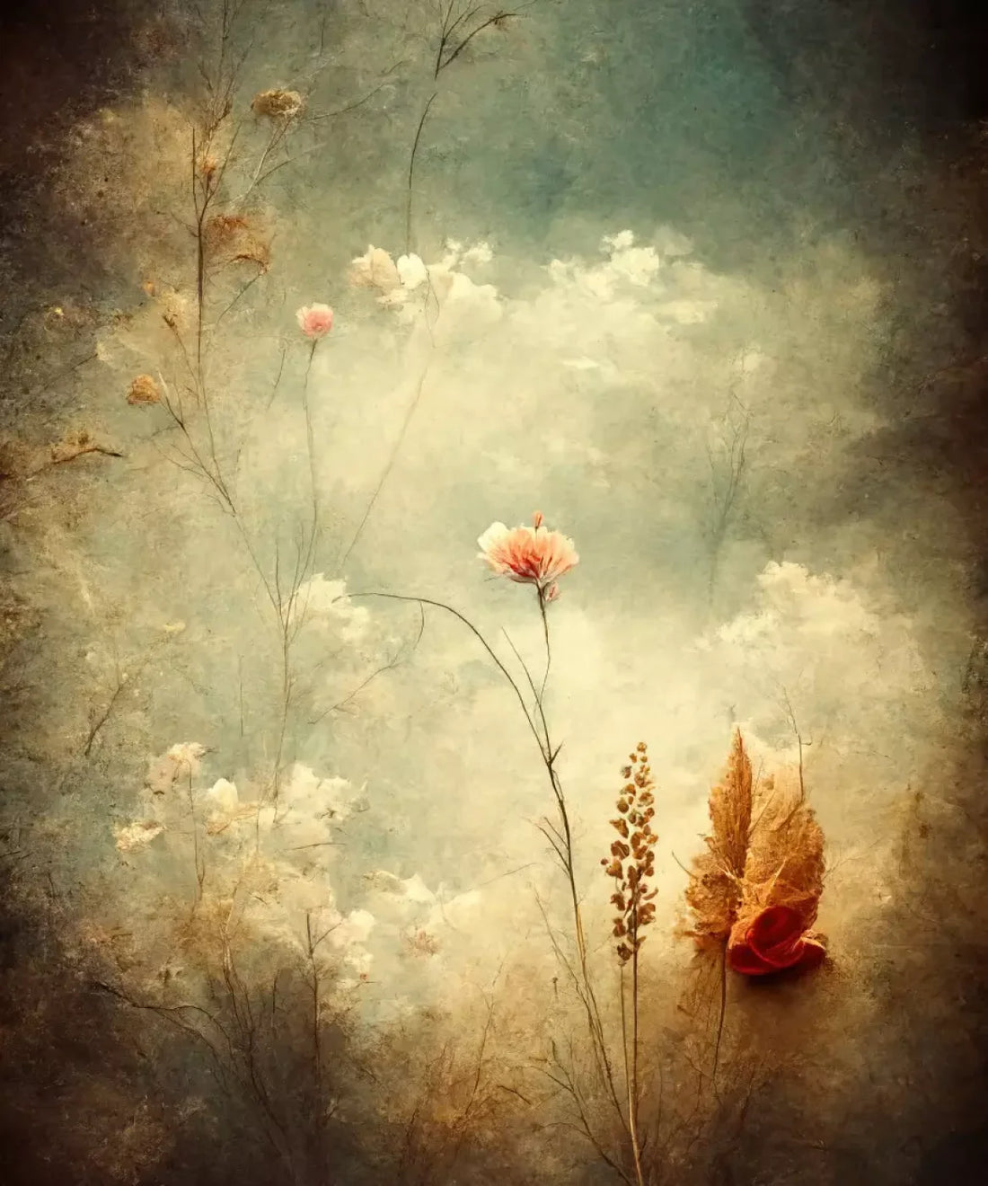 Beige Floral Backdrop for Photography