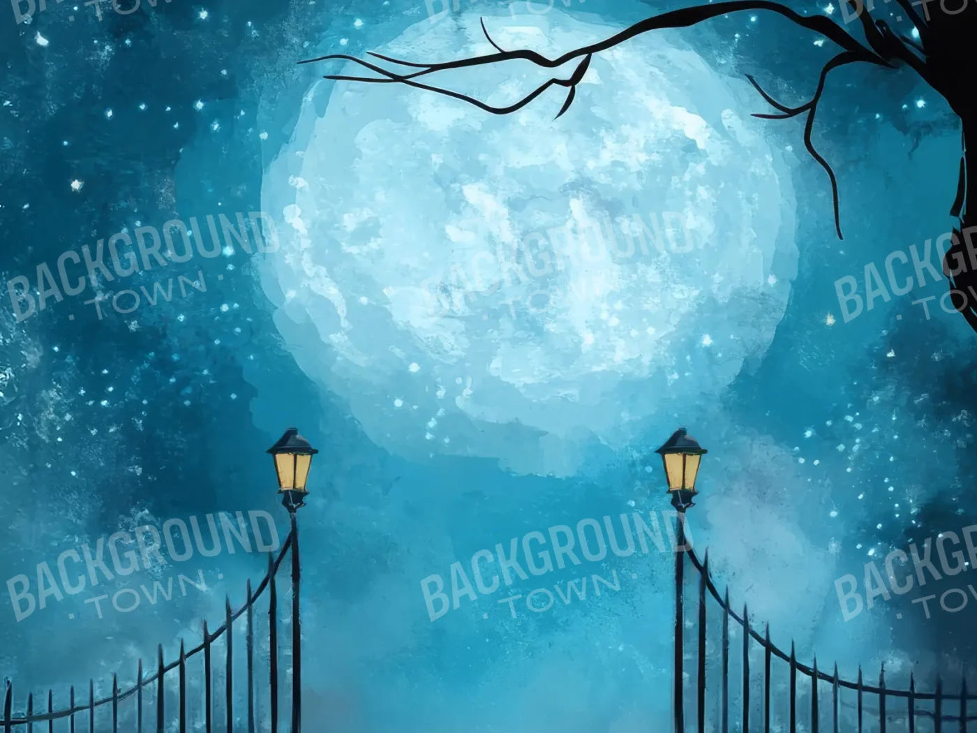 Moonlit Dark Picket Fence 8’x6’ Fleece (96 x 72 inch) Backdrop