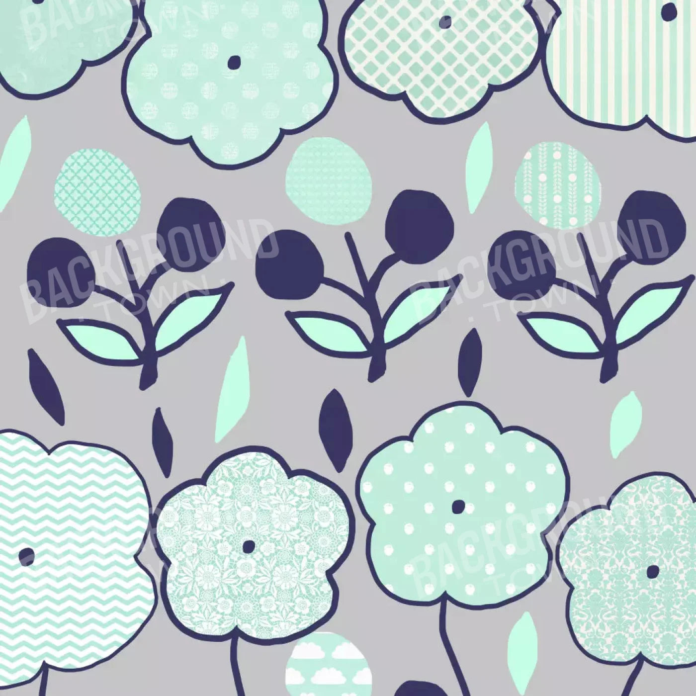 Navy Mint Floral 10X10 Ultracloth ( 120 X Inch ) Backdrop