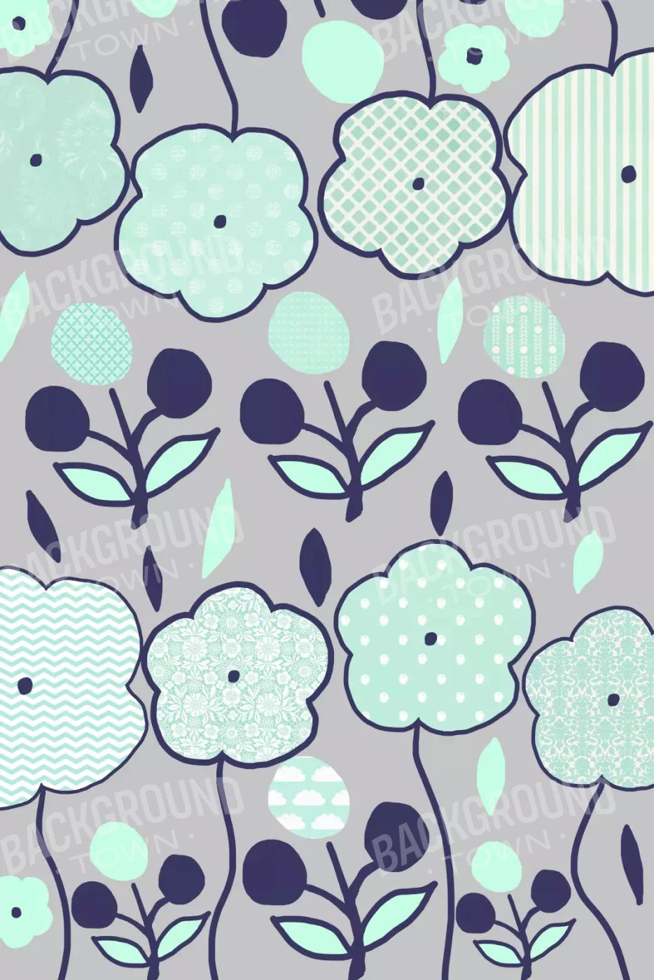 Navy Mint Floral 5X8 Ultracloth ( 60 X 96 Inch ) Backdrop