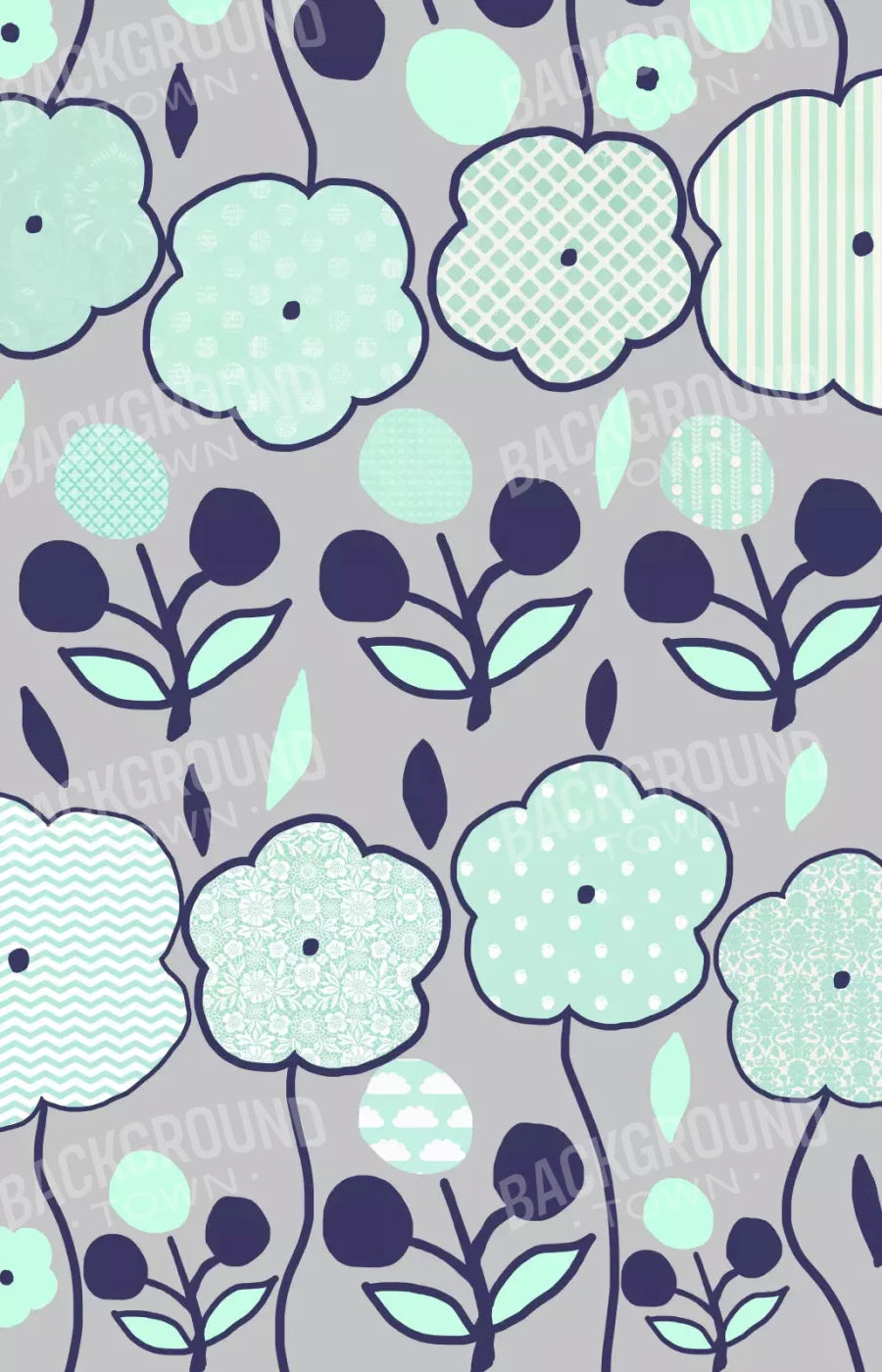 Navy Mint Floral 8X12 Ultracloth ( 96 X 144 Inch ) Backdrop