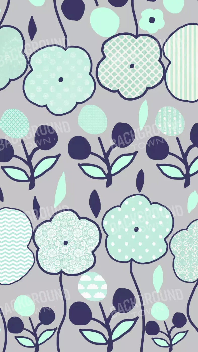 Navy Mint Floral 8X14 Ultracloth ( 96 X 168 Inch ) Backdrop